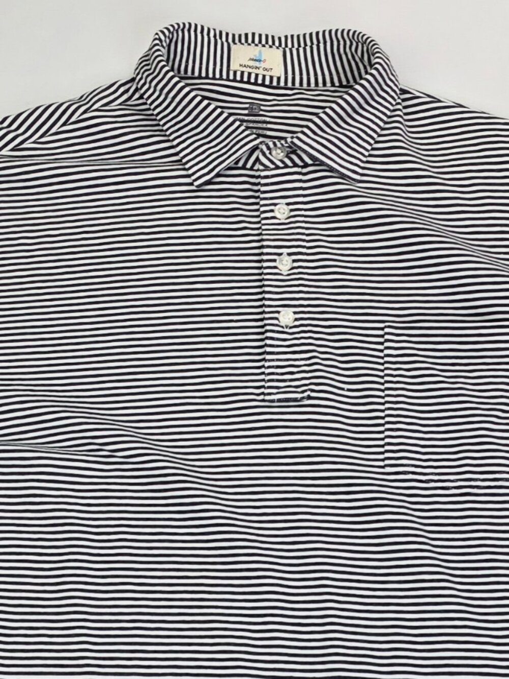 Johnnie-O Hangin' Out Embroidered Neck Logo Black White Stripe Mens Size XL Polo